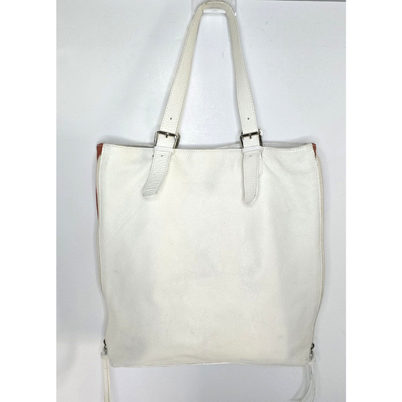 Maurizio Taiuti Large White/Orange Leather Satchel Tote Expandable Handbag Italy - Picture 1 of 14